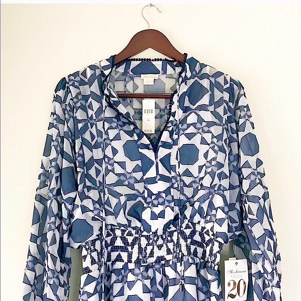 Anthropologie Shoshanna Smocked Waist Geometric Print Tiered Mini Dress NWT 10 - Picture 2 of 10